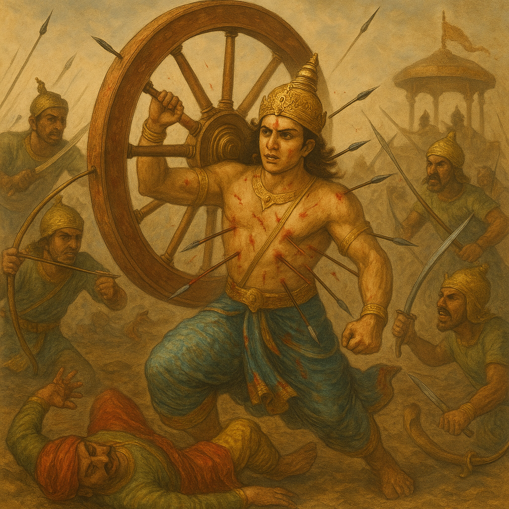 Abhimanyu fighting in Mahabharata